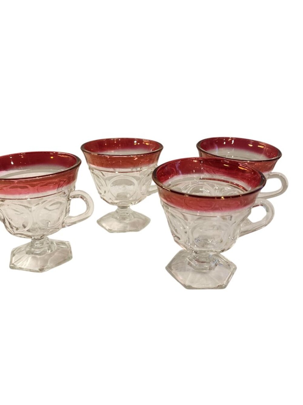 Indiana Glass Lexington Ruby Rimmed and Clear Glass Punch Cups (4)